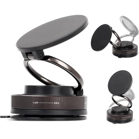 Support Magnétique Pour Voiture - Bras Double Métallique - Rotation 360° - Réglage 180° - Fixation Ventouse - Compatible Smartphones Jusqu'à 7 Pouces - 1 Pièce