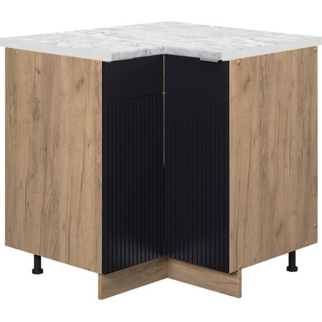 Eckschrank Fame-Line, Schwarz gestreift, 80.5 cm , AP Marmor, Vicco