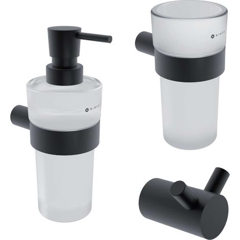 Nimco Bormo - Set di accessori per il bagno, vetro/nero opaco BRC set-31W-T-90 (1/2)
