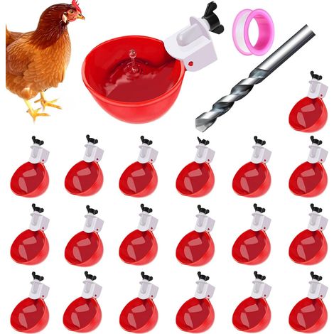 Ortviai  Abreuvoir automatique en plastique rouge pour poulets, Lot de 20, pour volaille et oiseaux, Facile à installer et à nettoyer, Résistant aux produits chimiques et durable