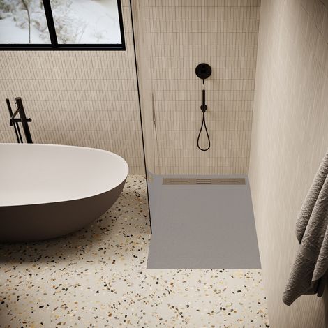 Piatto doccia ultrasottile 90 x 150 cm LUCIA in SoliCast® finitura ardesia grigio