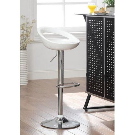 Hofuton Lot de 4 Contemporain en Plastique Hauteur Réglable Tabouret de Bar avec Dos Arrondi et Base Chromée, Métal, ABS, Blanc (1/4)