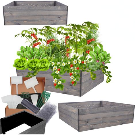 MODO24 Carré potager ZP06 surélevé en bois de pin massif pour jardin et terrasse, 36x103x100 cm, gris imprégné (1/5)
