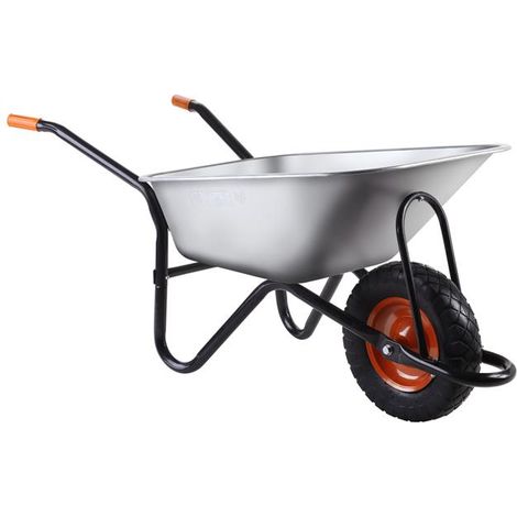 Carretilla Fuxtec FX-WB6404G Carga Máxima 120 kg Volumen 90 L Carro de transporte de acero galvanizado, carretilla de herramientas para jardín, rueda neumática incluida.