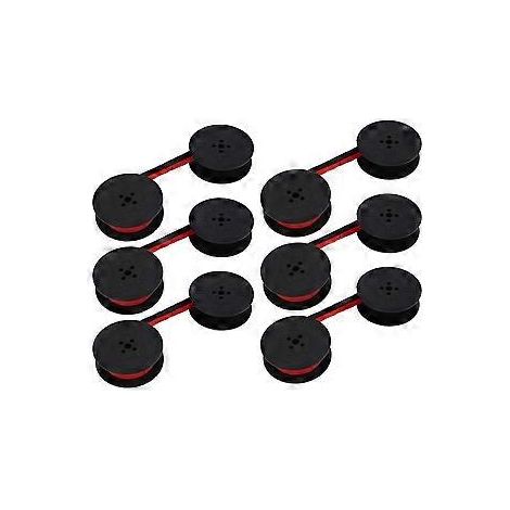 Lot de 6 rubans de rechange pour machine à écrire, bobines doubles rouges et noires, compatibles avec la plupart des machines à écrire. (1/4)