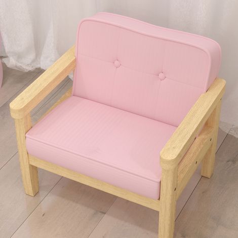 Sillón infantil (46.5x44x45 cm), acolchado, tapizado en tejido con efecto pana, madera, rosa (1/5)