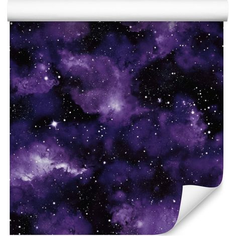 Papel pintado de galaxia en acuarela en tonos índigo y violeta para salón y dormitorio, 50x1000 mm. (1/5)
