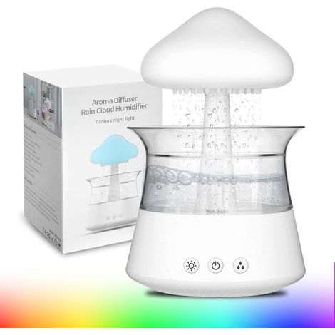 Humidificateur Ultra-Silencieux de 450 Millilitres, Doté de 3 Modes de Brouillard Pluvieux et de 7 Effets RGB, Adapté à la Chambre à Coucher, la Maison, le Bureau et la Chambre Bébé (CH06 Blanc) (1/5)