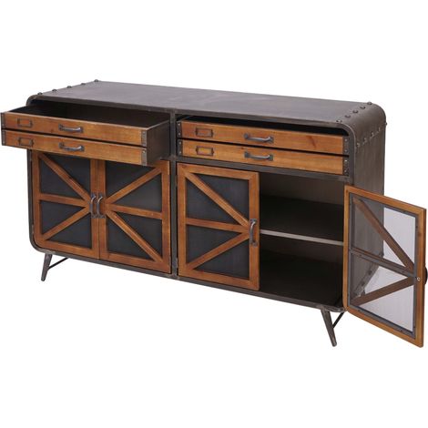 Sideboard HHG-614, Kommode Schrank Highboard, Industrial Tanne Holz Metall 80x126x38cm, braun-schwarz (1/5)