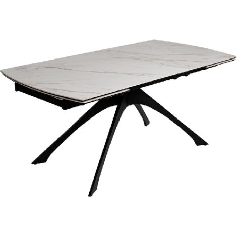 Table extensible 180–260 cm effet marbre et piétement noir VALTERA