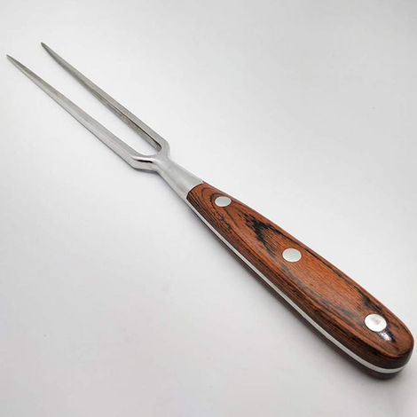 Fourchette à viande, grande, en acier inoxydable, avec manche en bois, longueur de lame : 15 cm, à barbecue pour viande rôtie, cuisson (rouge) (1/5)