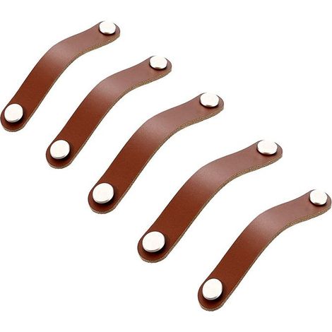 Juego de 5 tiradores de cuero para muebles con tornillos - Accesorios para armarios de cocina, baño y puertas - Marrón (1/5)