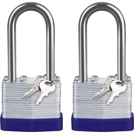 Cadenas d'extérieur en acier laminé 40mm, pack de 2 cadenas étanches de très haute sécurité, longue anse en acier (1/5)