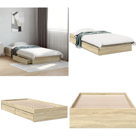 Bettgestell mit Schubladen Sonoma-Eiche 75x190 cm Holzwerkstoff - Bettesrahmen - Holzbettfundament - Doppelbett - Einzelbett - Sonoma Eichen Möbel - Home & Living (1/5)