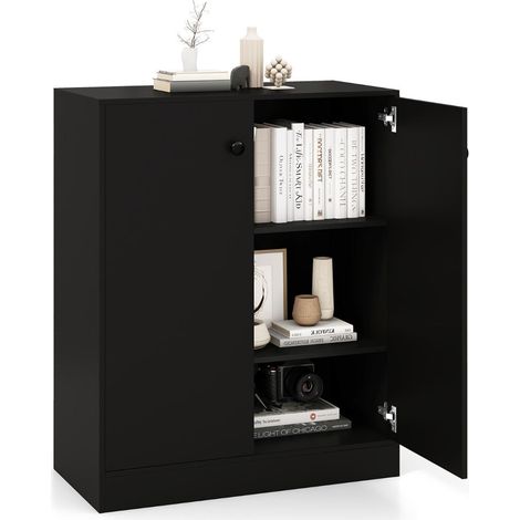 Mobiletto portaoggetti a 2 ante 72 x 34 x 855 cm design moderno con dispositivo antiribaltamento in legno MDF nero 200015971