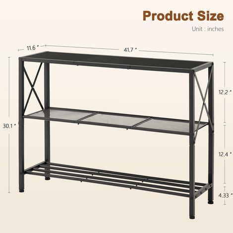 Industrial 3-Tier Console Table, Narrow Entryway Table with Shelves, Slim Sofa Side Table for Hallway, Foyer, Living Room, Office & Entryway Decoration