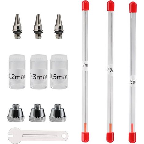 Buse et Aiguille pour Aérographe 0,2 mm , 0,3 mm , 0,5 mm , Accessoires de Rechange pour Pistolet pulvérisateur , kit avec clé à molette (1/5)