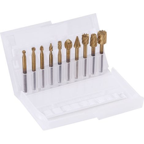 Titanium high-speed steel rotary router bits – 10 pieces, 3 mm shank, for wood and plastic (1/5)