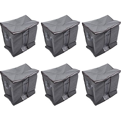 6 PCS Pochettes de Rangement Vêtements en Tissu Non Tissé Gris Grandes Boîtes de Rangement pour Couettes Couvertures Literie (1/5)