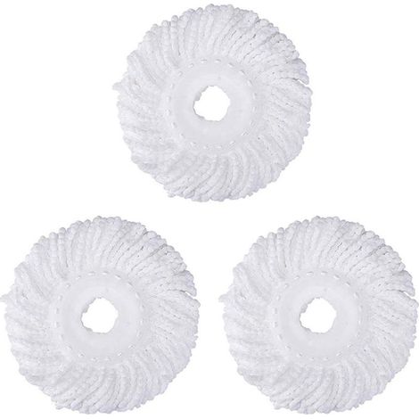 3Pcs Têtes Microfibre Balai, Tête de Vadrouille Rechange Rond Têtes Mop Rotation à 360 pour Nettoyage des Sols (Diamètre 16 cm)blanche (1/4)