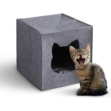 Niche pour chat en feutre - 1 unité - Polyester doux - Pliable et certifié - Pour étagères murales - 33x33x33 cm Gris (1/5)
