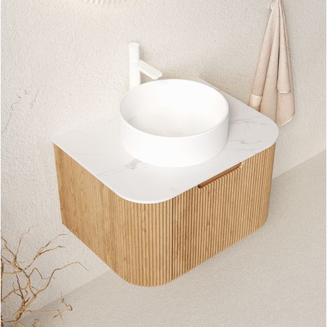 Mueble baño suspendido con lavabo blanco natural y cajón OKMYHOME (1/5)