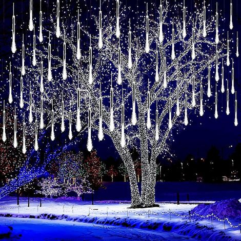 Décorations de Noël extérieures, guirlande lumineuse LED effet pluie d'étoiles filantes, 8 tubes, guirlande stalactite pour sapin de Noël, fête à la maison, vacances, jardin, blanc (1/5)