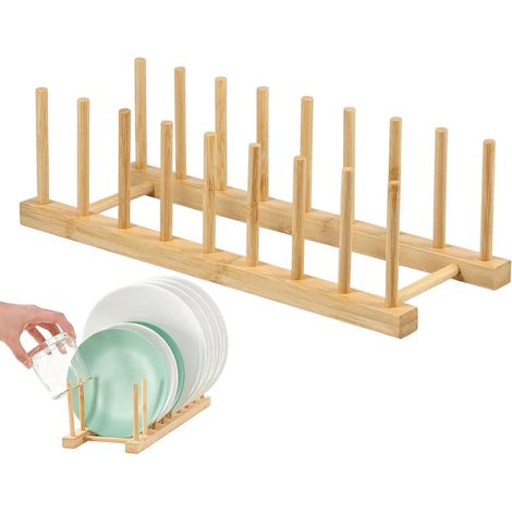 Drying Rack Wooden Plate Holder Storage Shelf Space Saving