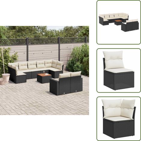 The Living Store Salon de jardin 10 pcs avec coussins noir résine tressée - Ensemble Salon De Jardin - Mobilier De Jardin - Salon Extérieur - Résine Tressée - Rotin Synthétique (1/5)