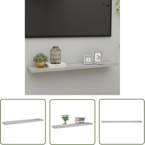 The Living Store Étagère murale flottante Gris béton 120x23,5x3,8 cm MDF - Étagère Murale - Étagère Flottante - Décoration Murale - Rangement Mural - Meuble Gris (1/5)