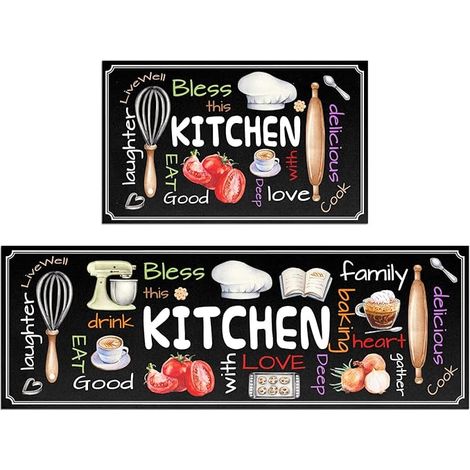 Kit de tapis de cuisine (lot de 2) tapis de cuisine antidérapant et épais confortable pour se tenir debout dimensions 17 x 47 pouces + 17 x 28 pouces (1/5)