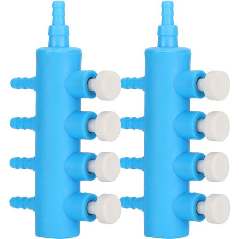 Distribuidor de aire para acuario: juego de 2 adaptadores de plástico resistente de 4 vías, ideales para bombas de oxígeno.