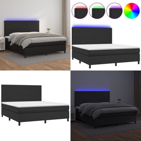Sommier à lattes de lit avec matelas et LED Noir 160x200 cm - Lit Plateforme - Lit Design - Lit Moderne - Lit Double - Sommier Tapissier - Home & Living (1/5)