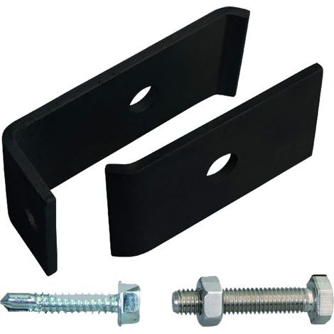Kit de fixation pour panneaux de clôture, pour fixation sur murs ou poteaux, galvanisé à chaud, plastifié, anthracite RAL 7016. (1/3)