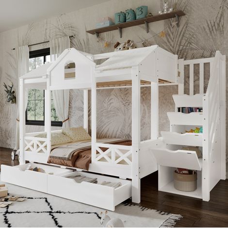 Letto a castello per bambini con cassetti in legno OKMYHOME (1/5)