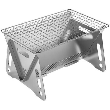 Grille de Barbecue Pliable Foyer de Feu de Camp Portable Barbecue au Charbon de Bois Relevable, Foyer Acier Inoxydable pour Camping Pique-Nique Jardin avec Sac, Grille d'extérieur Pliante (1/5)