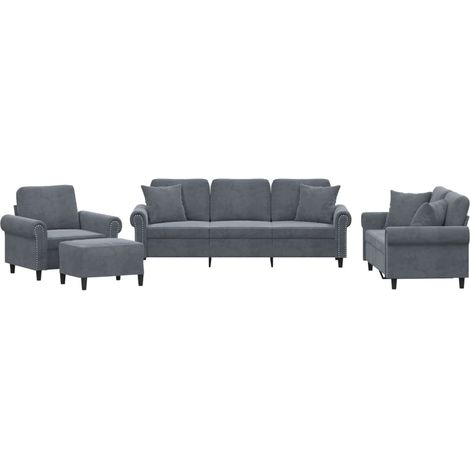 Ensemble de Canapé  Sofas 4 pcs avec coussins gris foncé velours