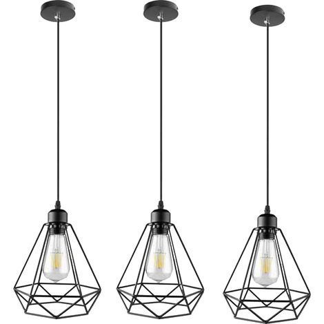3x Retrò Lampada a Sospensione Industriale Metallo Ferro E27 Lampada Vintage per Ristorante Bar Caffetteria Nero