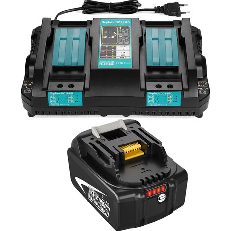 Powerwings – Batterie 18V 5,0Ah BL1850B + Chargeur DC18RD – Compatible avec outils Makita – Affichage LED de capacité – Protection contre surcharge