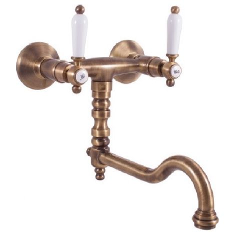 Mélangeur évier MORAVA RETRO bras pivotant en laiton bronze (1/4)