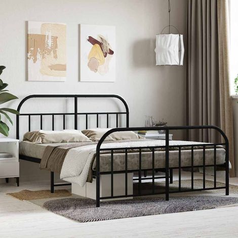 vidaXL Metal Bed Frame without Mattress with Footboard Black 140x200cm (1/5)