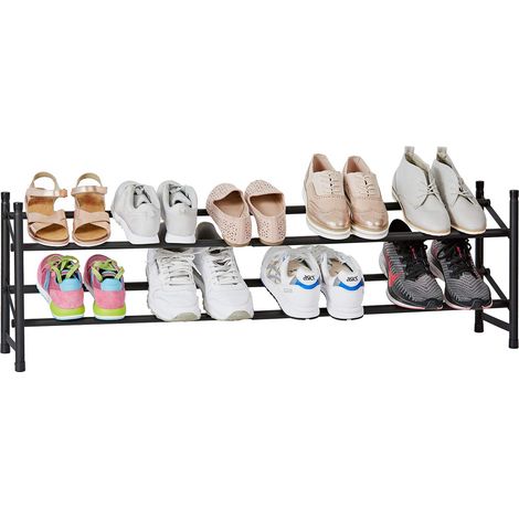 Étagère à chaussures en métal - 2 niveaux - 10 paires de chaussures - Extensible, empilable, stable - Noir mat (1/5)