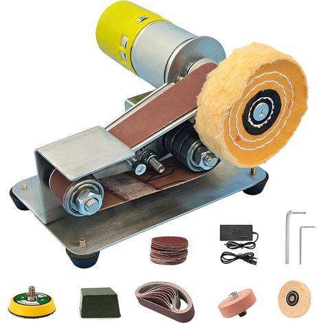 Ponceuse à bande électrique, mini ponceuse à bande, ponceuse à disque à 15 degrés avec polisseuse réglable à 7 niveaux et 10 bandes abrasives, machine à poncer d'établi pour le ponçage du métal, Hol (1/5)