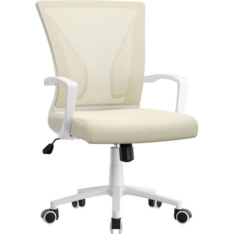 Yaheetech Chaise Bureau avec Siège Dossier en Maille Respirante Hauteur Réglable Fauteuil d'Ordinateur Inclinable à roulettes Pivotantes Charge 136kg Beige