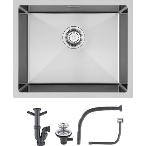 Évier rectangulaire en acier inoxydable 304 - 50 x 40 cm - Évier encastrable en acier inoxydable avec trop-plein (sans trou de robinet) - 1 bac - Évier de cuisine pour meuble bas de 55 cm (1/5)