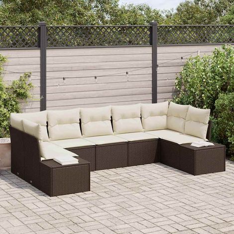 Conjunto de sofá de jardín 7 pcs Marrón ratán sintético vidaXL (1/5)