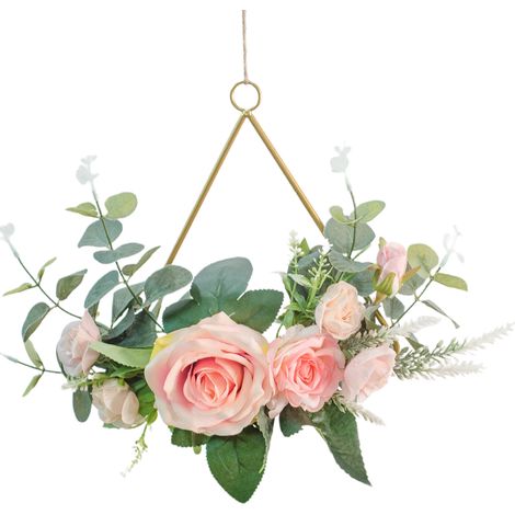 【Corona floral】 Decoración de corona 【DORADO】Rejilla metálica con pétalos de rosa 【Decoración de pared】Paquete de 1 color rosa (19,5 cm) 【Mano】 (1/5)
