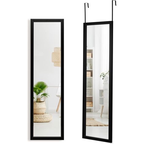 COSTWAY 33x120cm Ganzkoerperspiegel mit Haengehaken Wandspiegel Türspiegel Haengespiegel Spiegel für Schlafzimmer Wohnzimmer (Schwarz) (1/5)