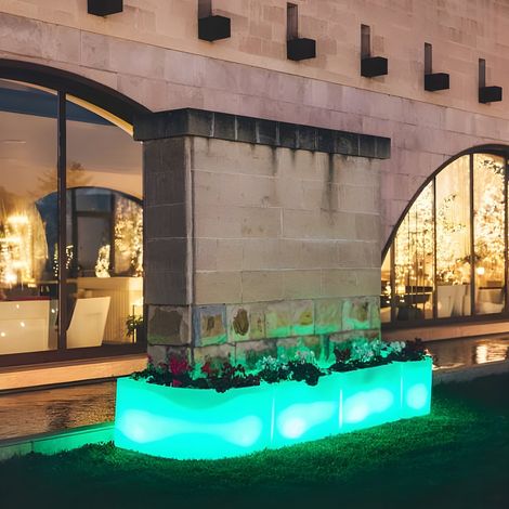 Vaso Fioriera luminosa angolare moderna di design 160x35 H50 in polimero resistente con LED verde per interno ed esterno - Made in Italy - Monacis (1/5)