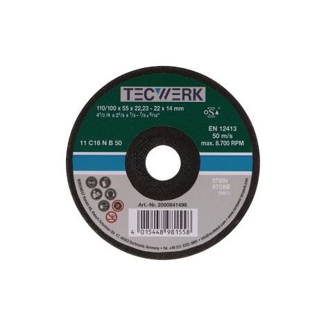 Schleiftopf C16N 110/100mm Natur- u.Kunststein,Stahlguss 16 Bohr.22,23mm TECWERK (1/2)